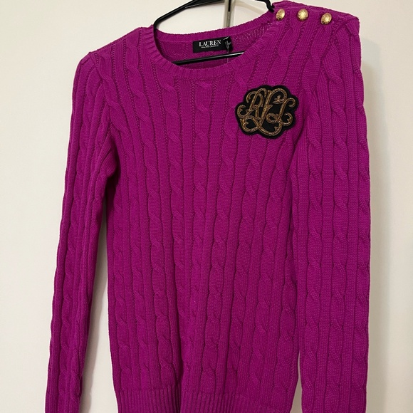 Ralph Lauren fuchsia cable knit sweater with embroidery (New) - Picture 1 of 4